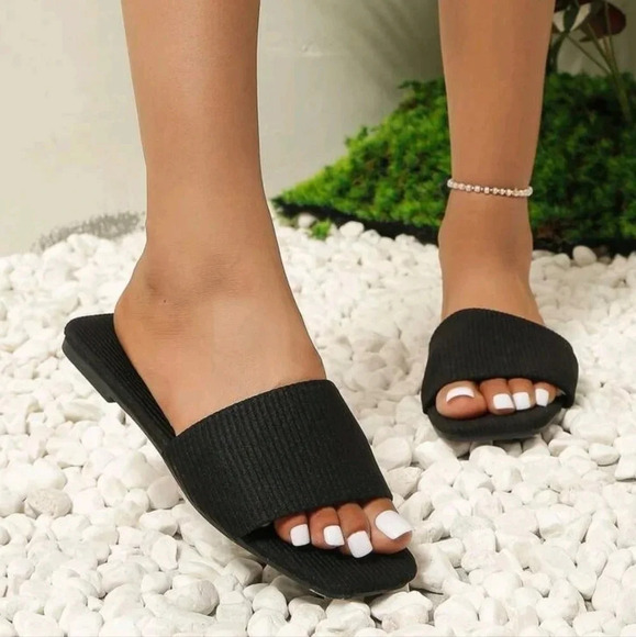 Women Minimalist Single Band Slide Sandals, Fabric Elegant Sandals - Picture 2 of 7